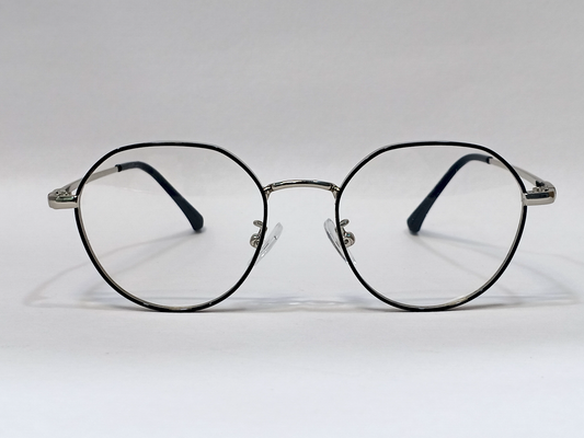 Metal Small Full Rim Round Computer Glasses for Men & Women [Blue Block]