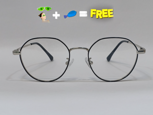 Metal Small Full Rim Round Computer Glasses for Men & Women [Blue Block]